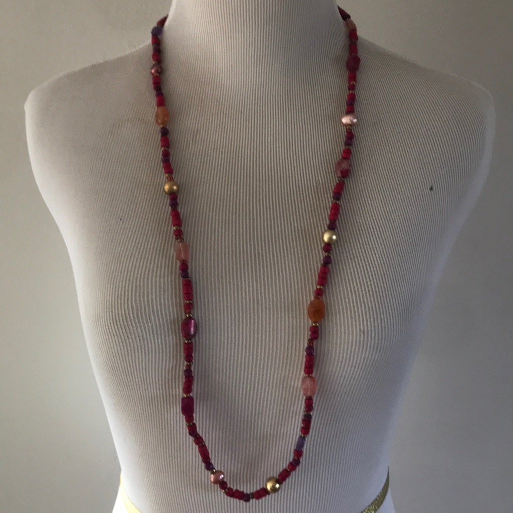 Long Pink Beaded Necklace 18in